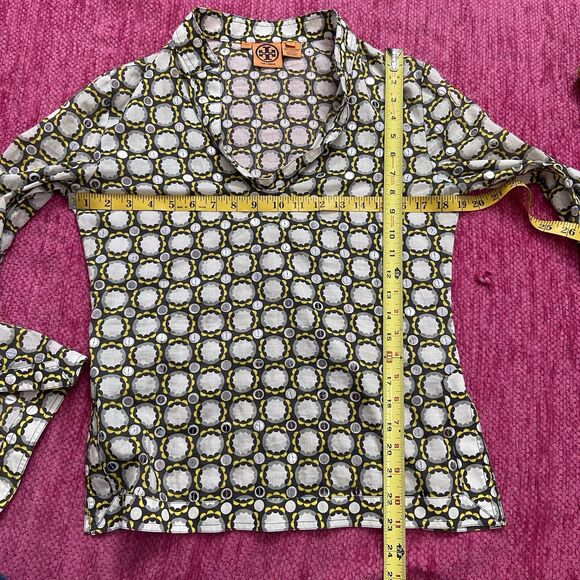 Tory Burch Stephanie Tunic Top Geometric Gray Yellow White Size 4 - Picture 8 of 10